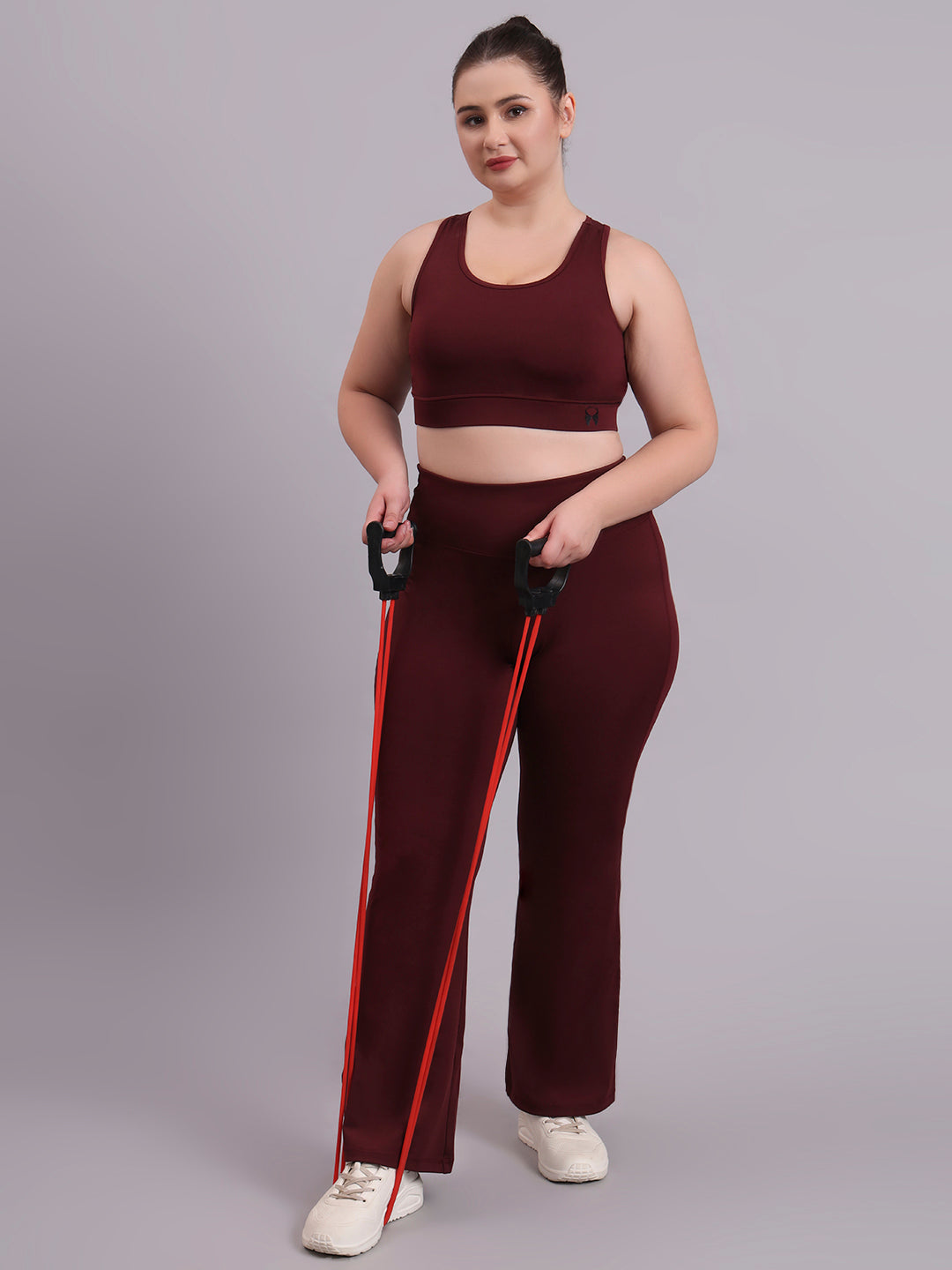 Skyria Flare Plush Pants And Element Sports Bra Wine Co-ord Set